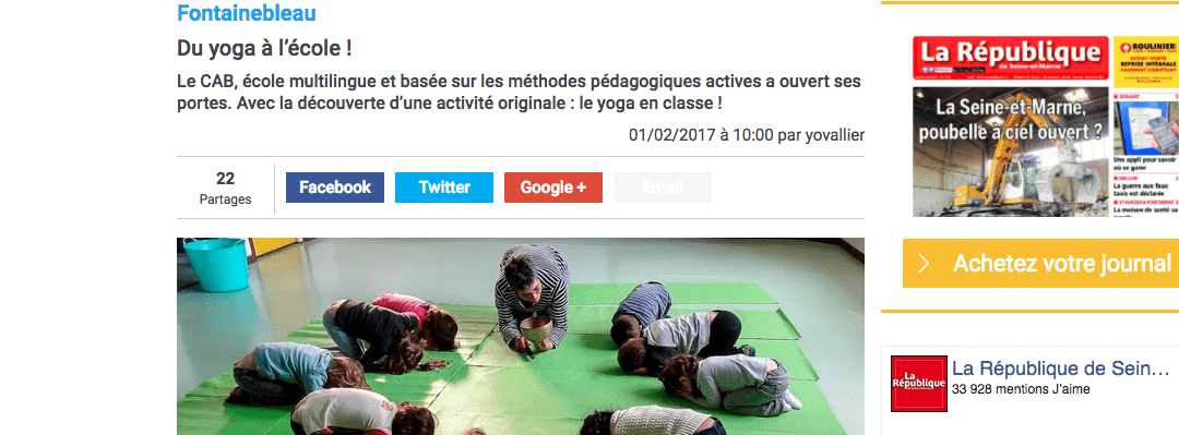 Dans La République de Seine et Marne : “Du yoga à l’école !”